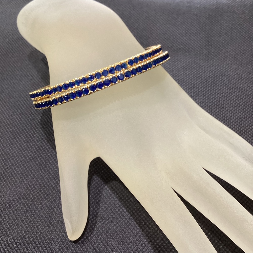 2 Gold plated Lab created Blue Sapphire Bangle Bracelet.